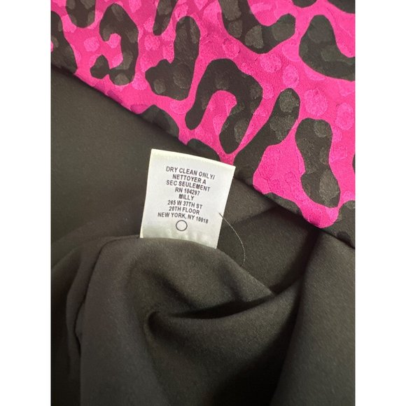 Milly Leopard Dress Womens 6 Pink Fuchsia Silk Animal Print Puff Sleeve Shift Mi - Picture 8 of 9